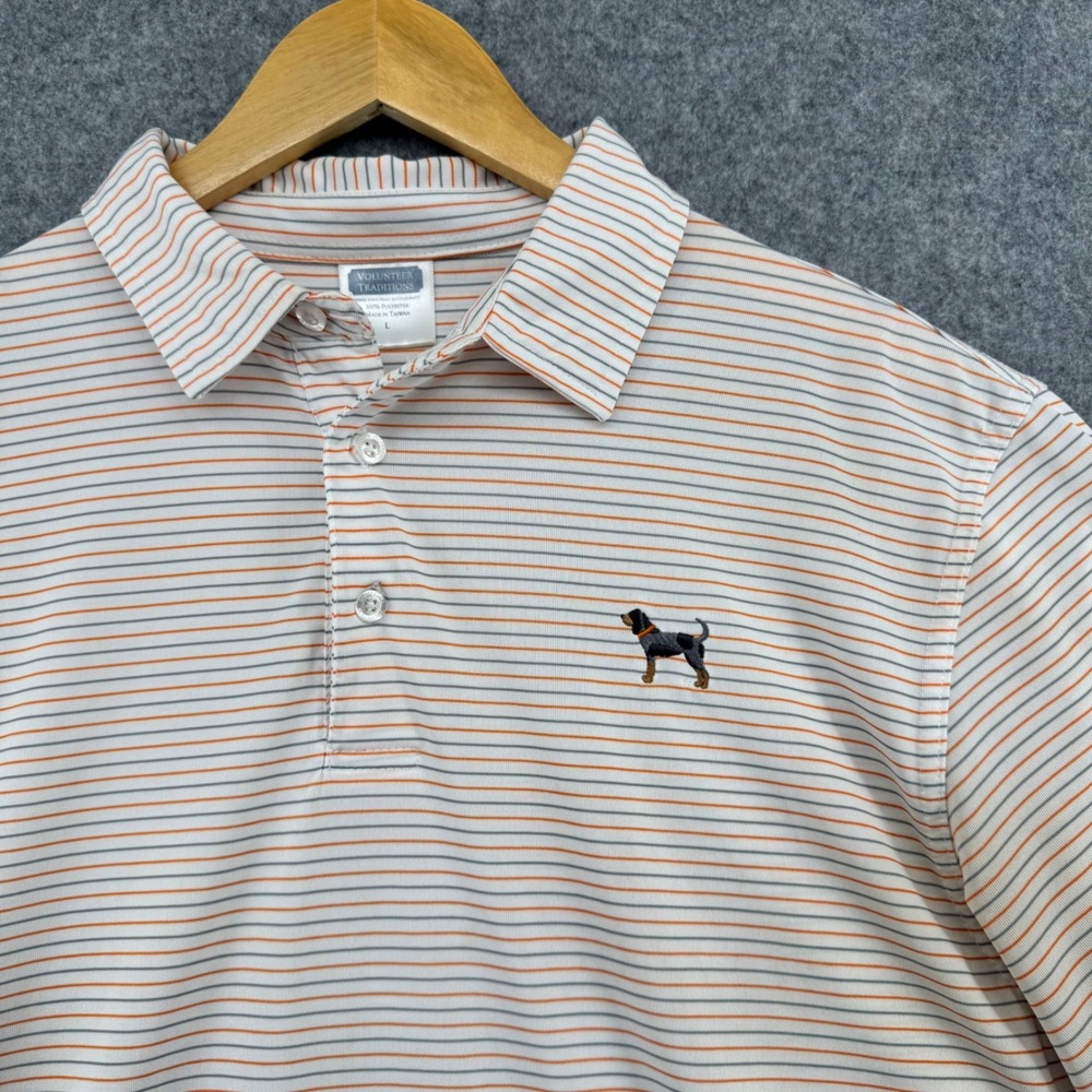 Volunteer Traditions Polo Mens L White Orange Striped Performance Vols College